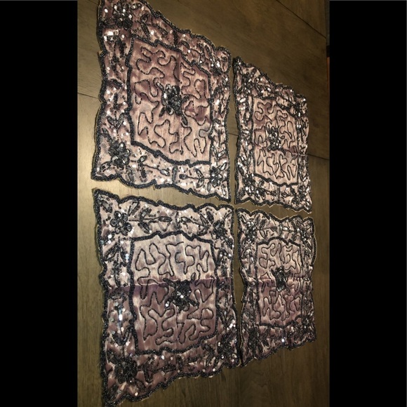 Table Accents Covers Beaded Sequins 5 pc Holiday Purple Silver Ramadan Eid Decor - Picture 4 of 16